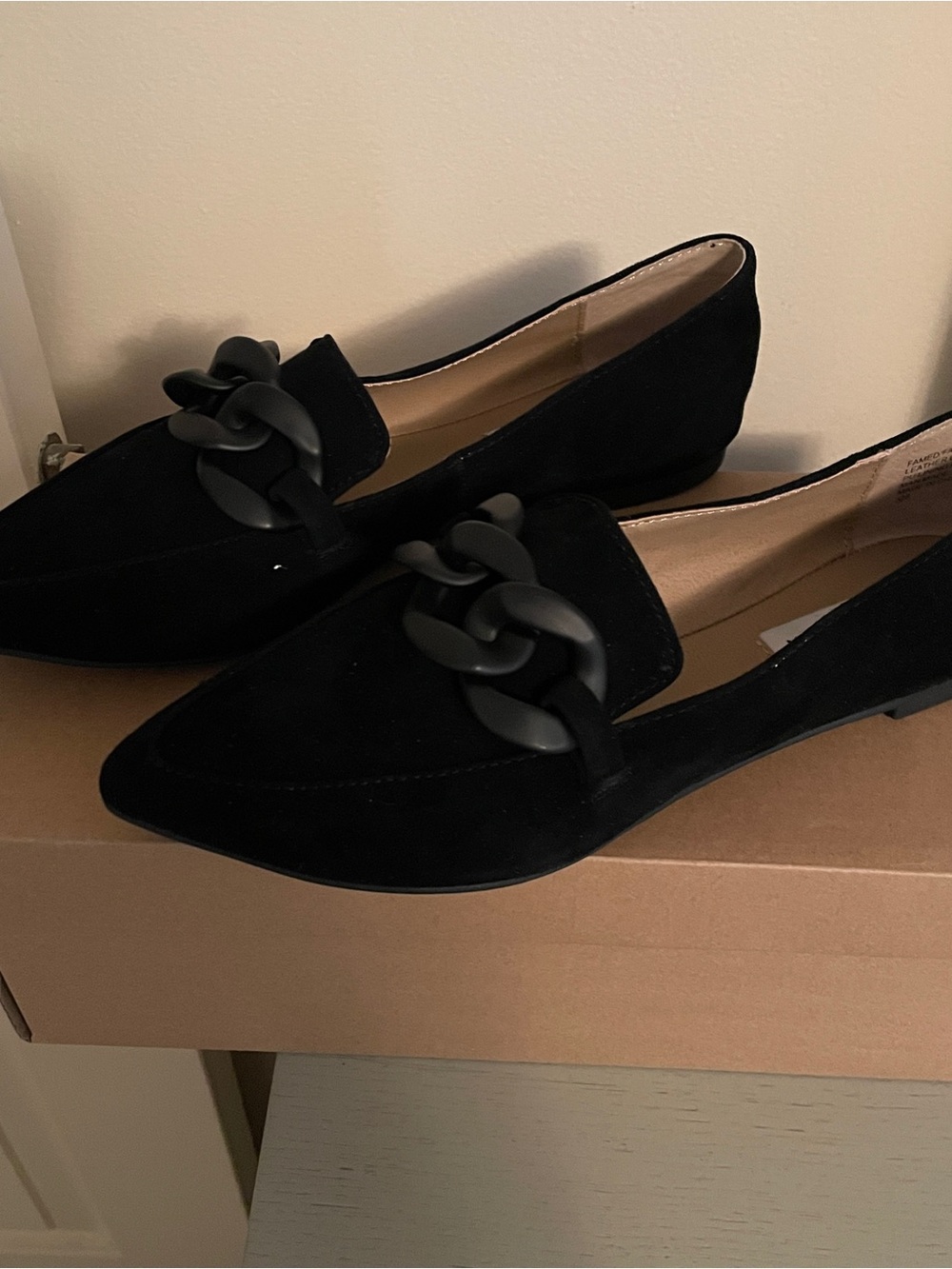 Steve Madden Black Suede Chain-Embellished Loafers